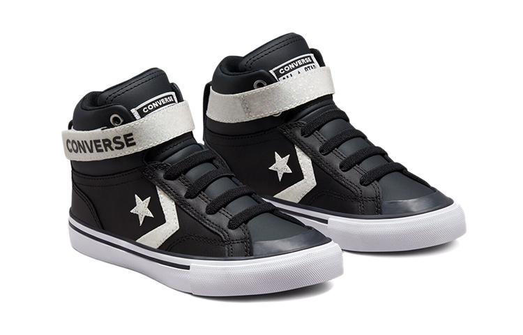 Converse Pro Blaze Strap Abrasion Resistant Abrasion Resistant High Top Kids' Skateboarding Shoes Black White 672128C