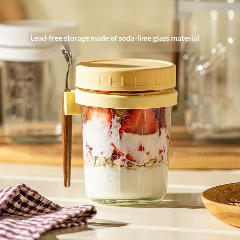 1Pcs 350Ml Reusable Glass Overnight Oats Jar With Spoon Oatmeal Container Food Storage Organizer For Breakfast