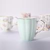 Bone China Coffee Mugs with Gold Rim, Porcelain Tea Mug 450ml Floral Teacups for Women Birthday Christmas Gifts