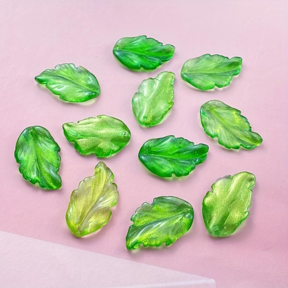 30 Winkit Leaf-Shaped Glass Spacer Beads - Realistic Texture Details, Vibrant Grass Green. DIY Jewelry Making, Bracelets, Neckla