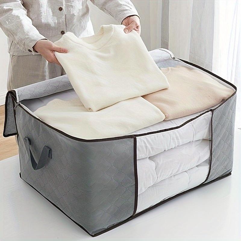 1pc Large-capacity storage bag, with pockets, clothing and quilt storage bags, foldable, reinforced handle, sturdy zipper