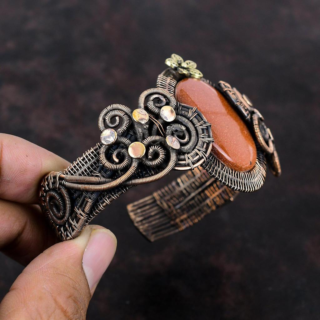 Sun Sitara Bangle Copper Wire Wrapped Cuff Bracelet Real Gemstone Bangle Copper Jewelry Handmade Adjustable Bangle Flower Cuff Gift For Mom