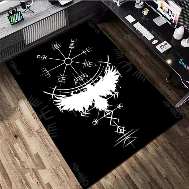 1Pc Viking Runes Print Rug - Home Decoration Carpet For Living Room Bedroom Flooring Computer Chair Area Rug