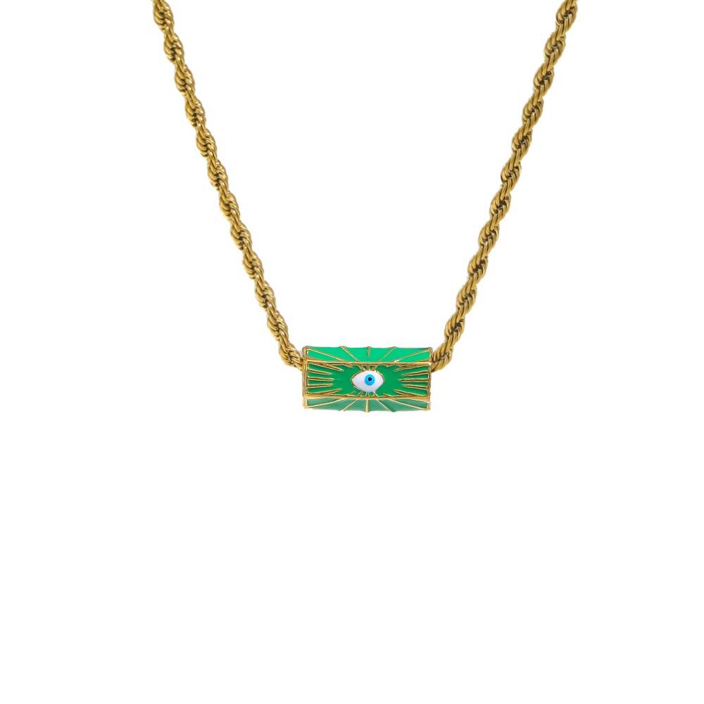 Sweet Charm Enamel Eye Pendant Necklace Wish Card Hexagonal Neck Chain  Summer Beach