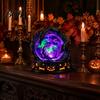 Samlarobjekt i vintagestil med LED-ljus, Halloween-dekor i falsk kristallkula, Hartsfigur av häxa/skelett/katt/spöke med läskig hemdekor