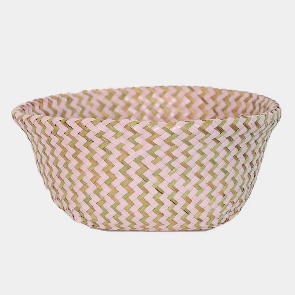 Boho Decor Striped Wicker Storage Baskets Handmade Collapsible Laundry Basket Patchwork Seaweed Flower Belly Garden Flower Pot