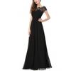 Rochie Maxi de Petrecere pentru Femei, Culoare Solidă, Dantelă Transparentă Patchwork, Mânecă Scurtă
