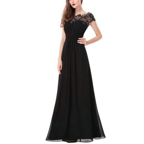 Rochie Maxi de Petrecere pentru Femei, Culoare Solidă, Dantelă Transparentă Patchwork, Mânecă Scurtă