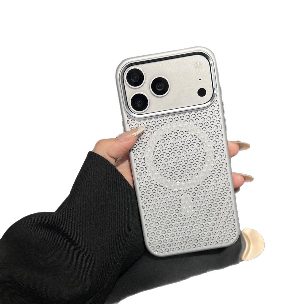 Applicable to Apple 17Promax mobile phone case, honeycomb heat dissipation magnetic attraction 16PM metal frame 15 breathable 14 protective cover
