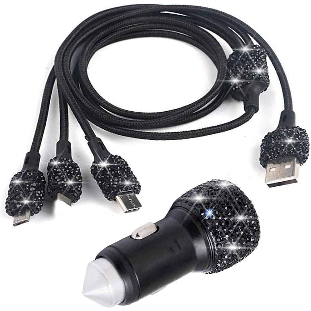 Dual USB Car Charger Bling Bling Handmade Rhinestones Crystal Car Decorations for Fast Charging Car Decors for iPhone/Samsung
