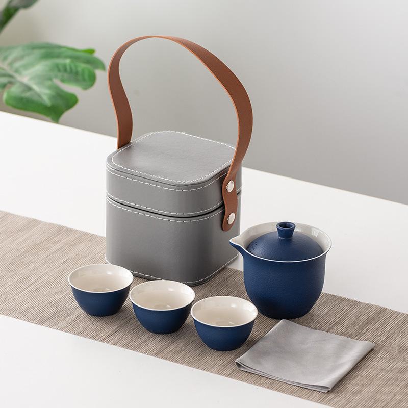 Business Gifts Travel Tea Set Kuaike Cup One Pot Three Cups Portable Cover Bowl Small Set Outdoor High-end Kung Fu Set