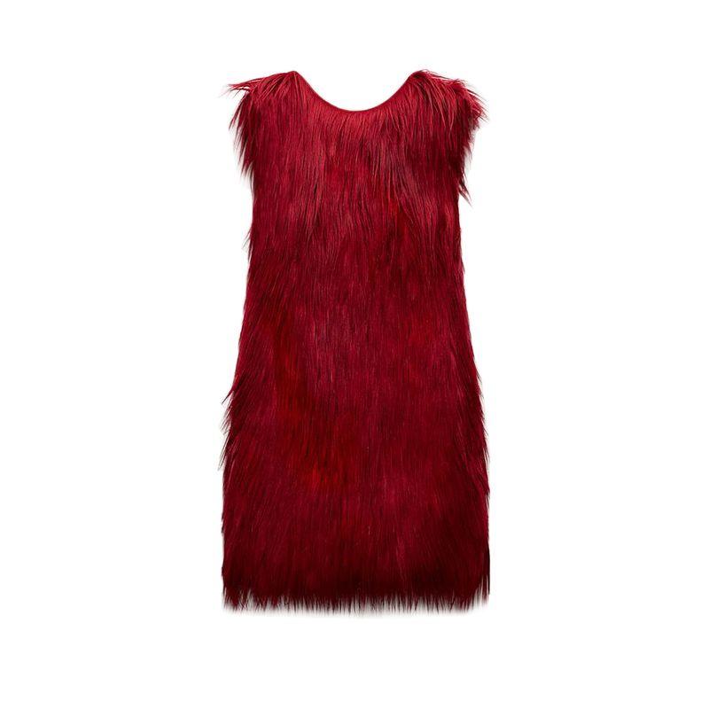 

Fall and Winter New Women s Clothing Fashion Style round Neck Sleeveless Artificial Fur Effect Short Dress 3692962 Red L