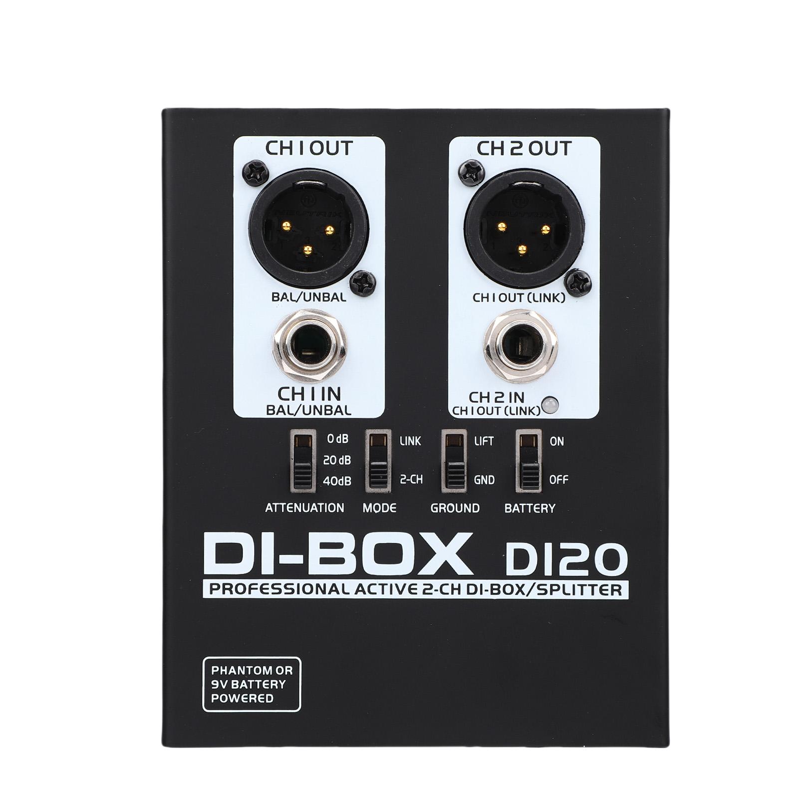 

2 Channel Active DI Box Signal Isolator TRS to XLR Converter Phantom Powered for Guitar Speaker Up to 3000W Metal Case