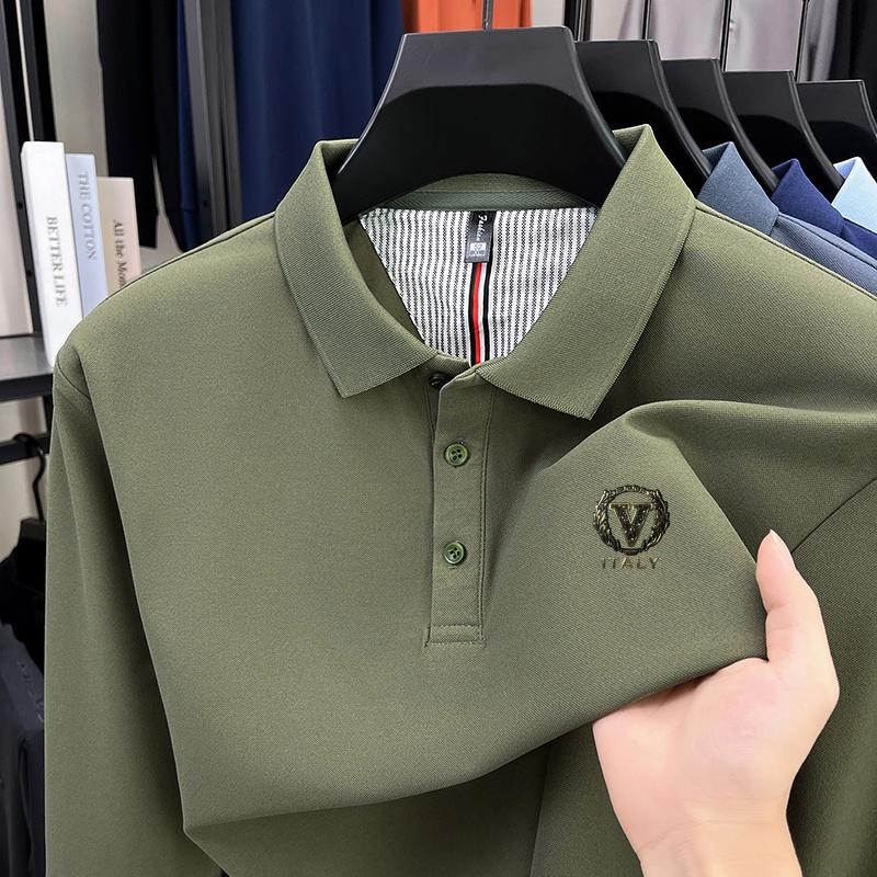 Men's Polo Shirt Lapel Long Sleeve T-Shirt Autumn Arrival V Letter Print Leisure Business Men's Wear
