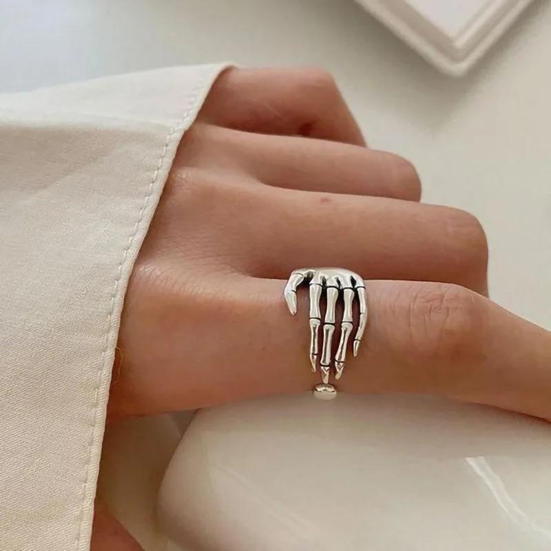 Gothic Punk Pearl Irregular Twining Rings For Women Vintage Copper Color Adjustable Ring Set Ins Style Jewelry