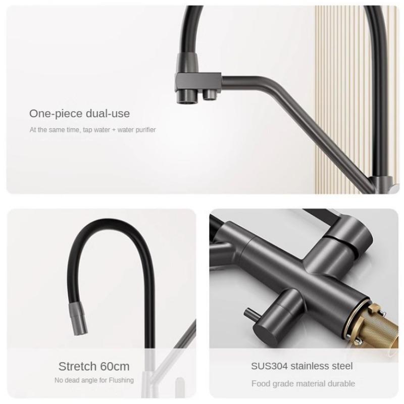 Kitchen 3-in-1 Pure Water Faucet Stainless Steel Silicone Faucet Bathroom Hot & Cold Swivel Pure Water Kitchen Sink Faucet