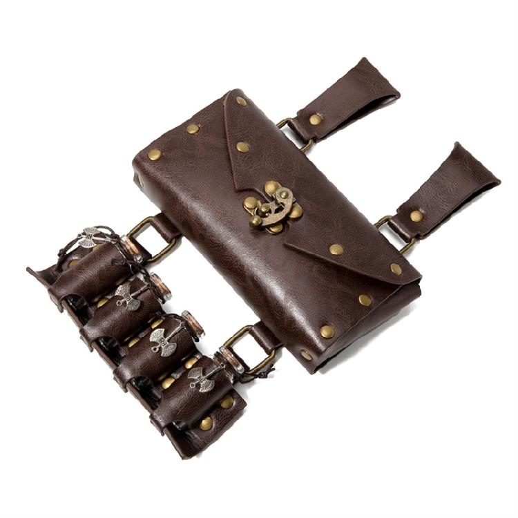 Vintage Renaissances Costume Accessories Set with Faux Leather Belt and Belt Bag Pouch with 4Pcs Cork Potion Vials