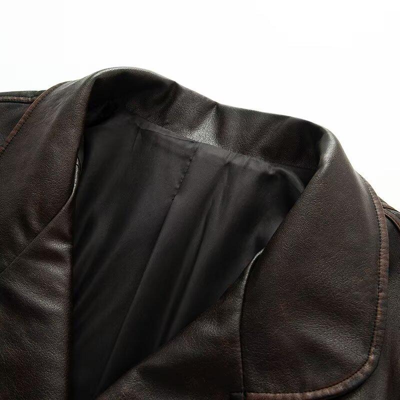 European & American Style Women's PU Leather Three-Button Jacket with Turn-Down Collar