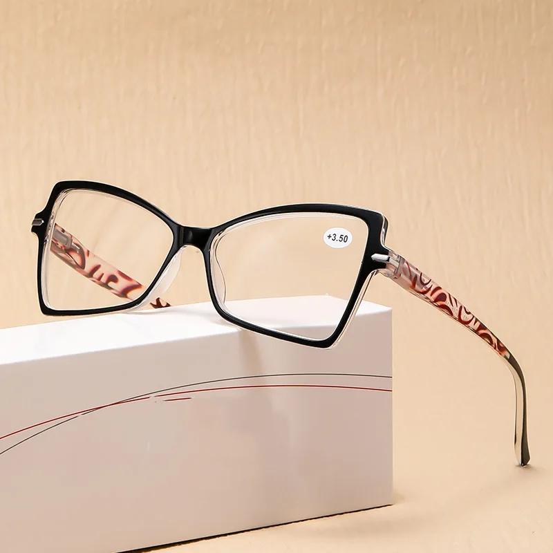 Women Man Anti Blue Light Reading Eyewear Retro Fashion Printed Presbyopia Eyeglasses Large Frame Cat Eye Reading Glasses