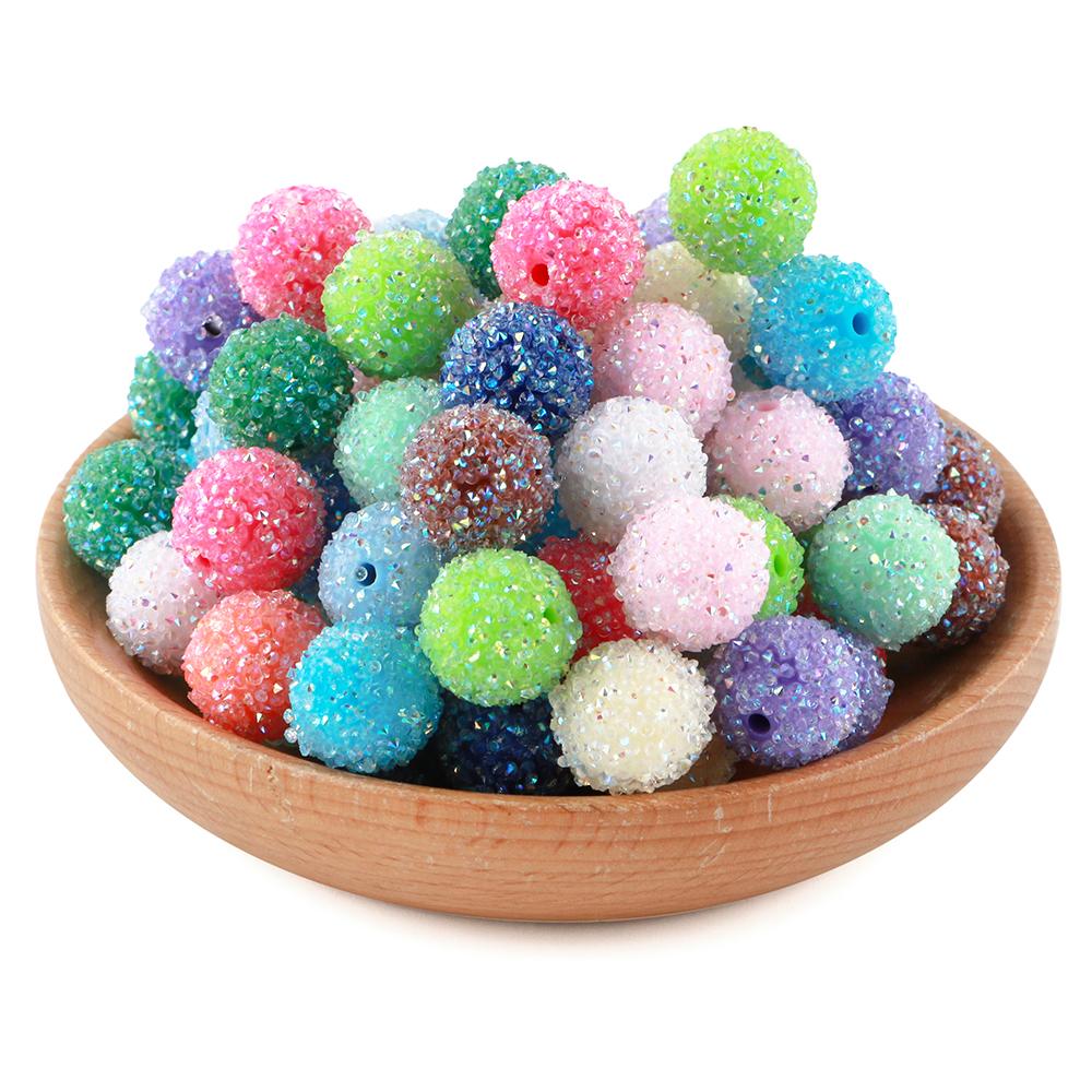 15Pcs 16MM Resin  Round Acrylic Beads Sugar Sand Pasting Process Fashion For Jewelry Making DIY Handmade Bracelets Accessories