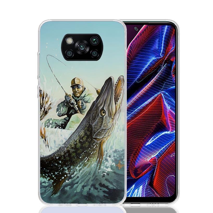 Carp Fish Fishing Rod Hook Phone Case For Xiaomi Poco X7 X6 X5 Pro F7 Ultra Redmi 15C 15 13 13C 12 12C 10 10A 10C 9 9A 9C 9T Cov