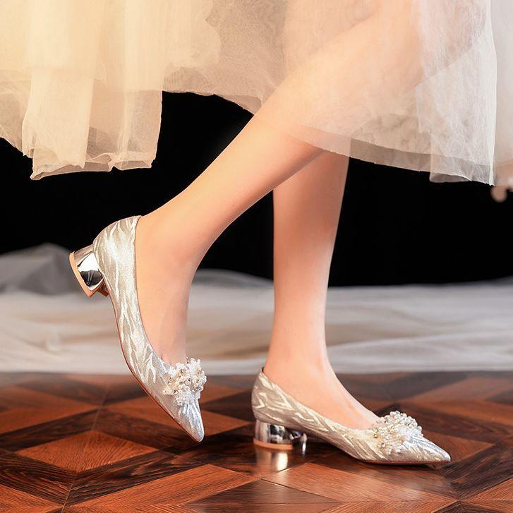 Low heel pointed tiger leather pattern high heels comfortable temperament women's shoes shiny wedding shoes banquet shoes