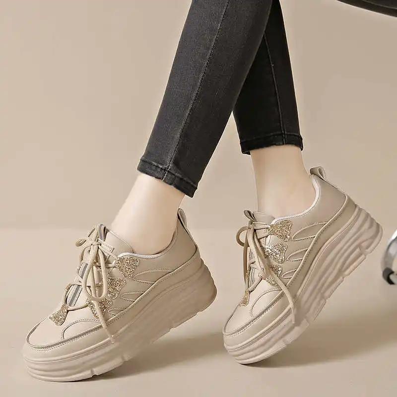 Thick Sole Perforated Shoes Woman Wide Heel Oxford Brand Luxury Women Ladies Platform Sneakers Sports Athletics Trend