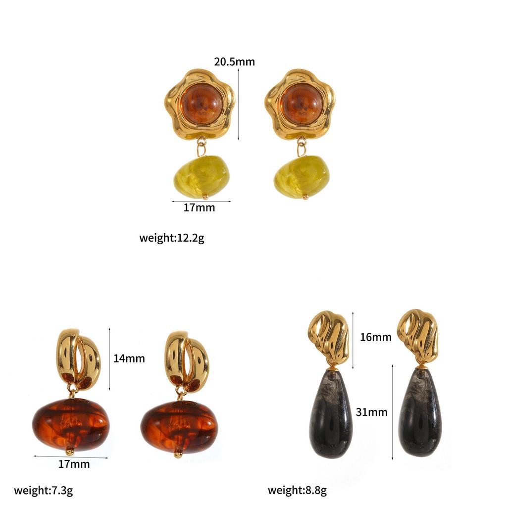 Geometric Resin Earrings For Women With Stainless Steel Design Trendy Jewelry