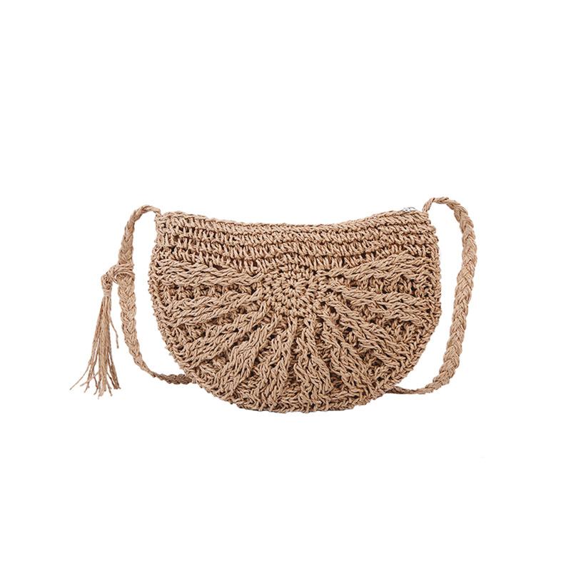 

Half Round Straw Bags For Women Fashion Beach Rattan Bag DIY Handmade Woven Half Moon Crossbody Handbags Bohemia Hot Sale хакі