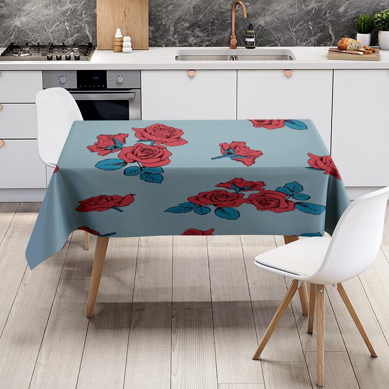 Rustic Floral TableclothElegant Red Blue Rose Print for Home Dining Tables, Perfect Decor in Living Room or Kitchen 105x206cm (4