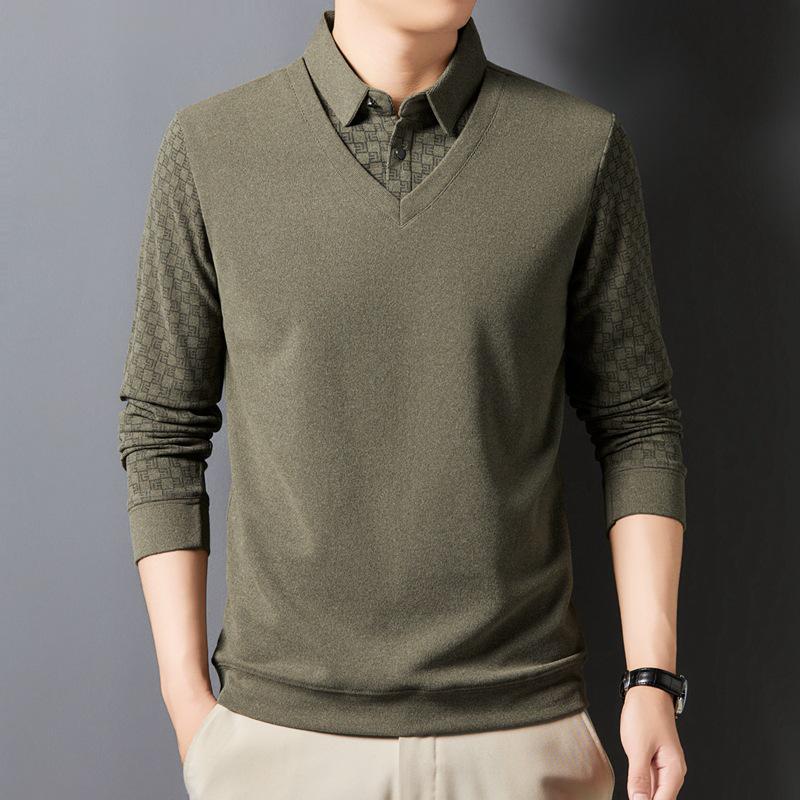 

Men s Two-in-One Long Sleeve Polo: Warm Casual Fashion for Autumn/Winter. 2XL