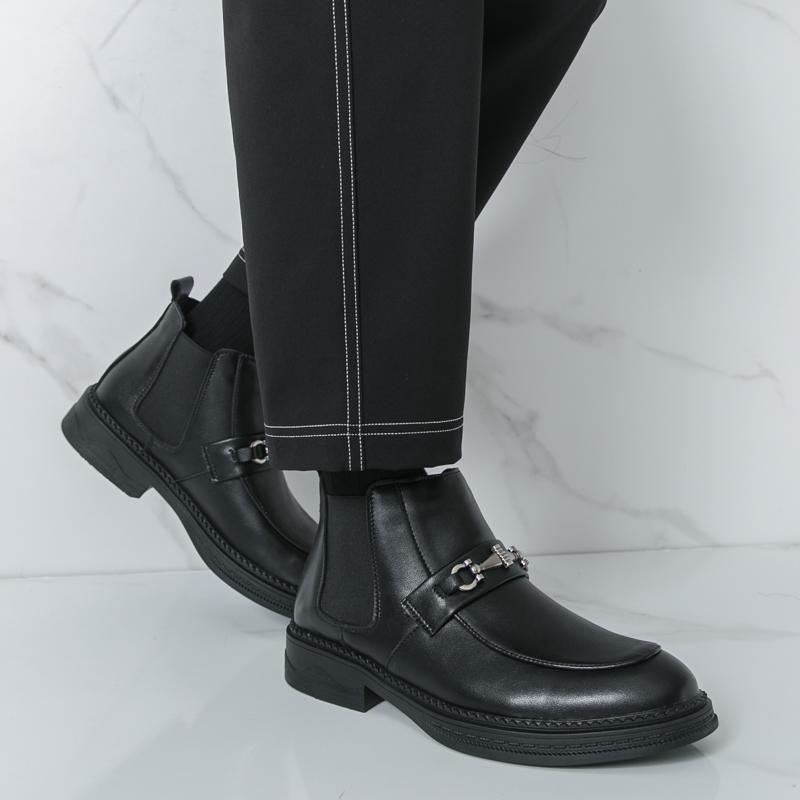 Men patent leather loafer Formal Business Ankle Boots Black Shoes High Boots Large Size