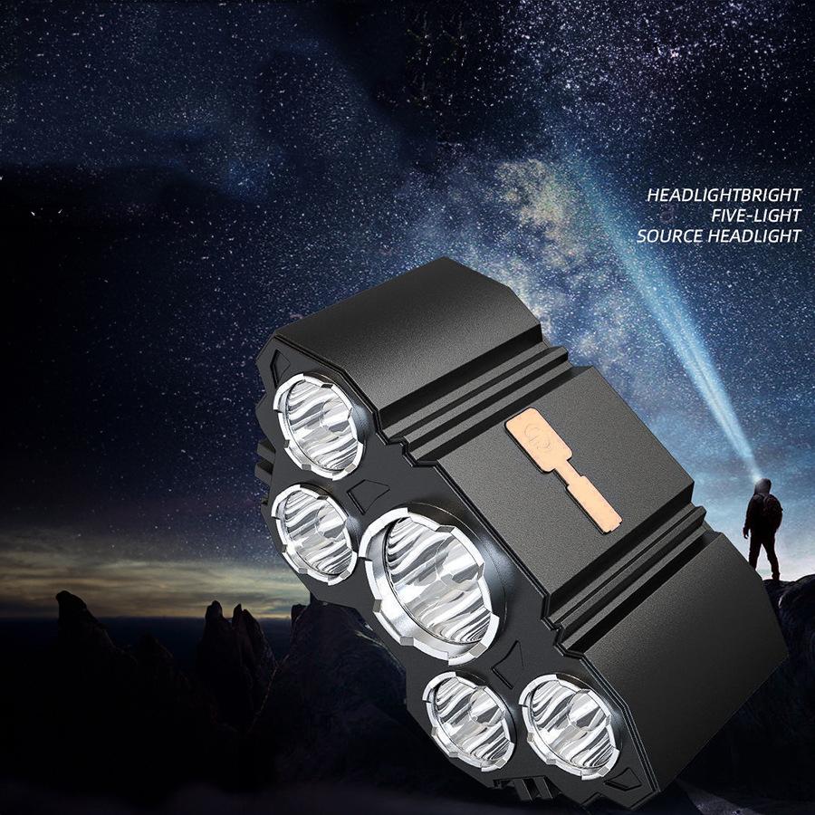 5 LED Kafa Lambası Şarj Edilebilir Dahili 18650 Pil Güçlü Işık Kafa Lambası Kamp Macera Balıkçılık Kafa Işığı El Feneri