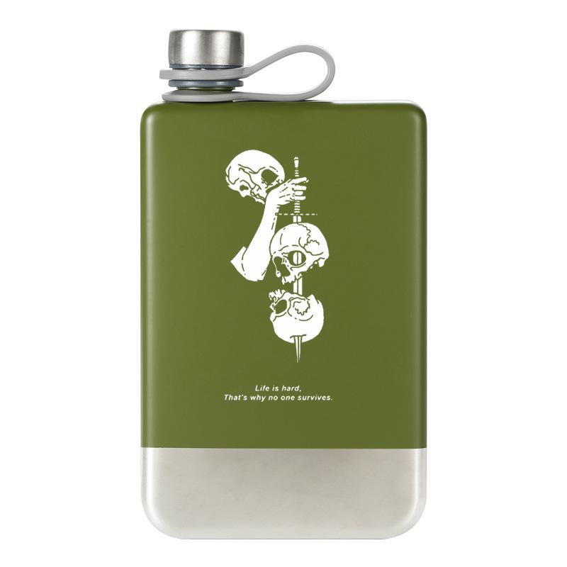 Silver Green Black White Whiskey Flask - Portable, Food Grade 304 Stainless Steel