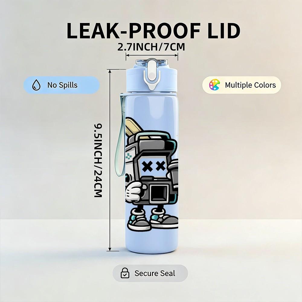 1PC Vintage Metal Robot Figure 750ml Color Plastic Sports Water Bottle Leakproof Flip Straw Lid Suitable for Sports Office Home Use