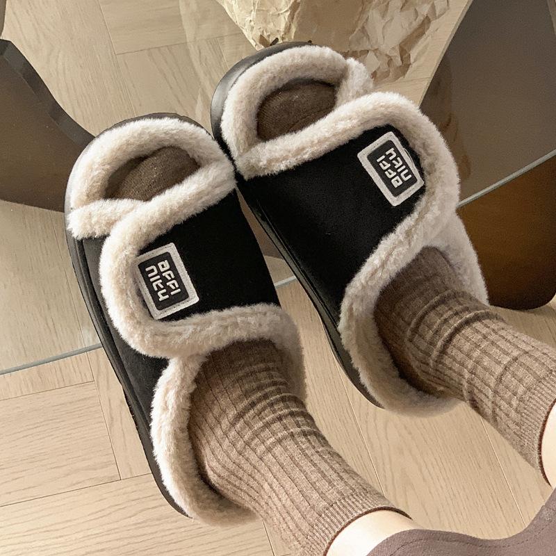 Fashion Velcro cotton slippers new winter fluffy slippers can be worn indoors and outdoors