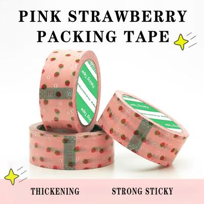 1 Rollo Cinta de Embalaje Floral de Fresa Rosa, Cinta Transparente para Envíos para Embalaje, Mudanzas, Envío Postal, Envoltura de Regalos, Manualidades