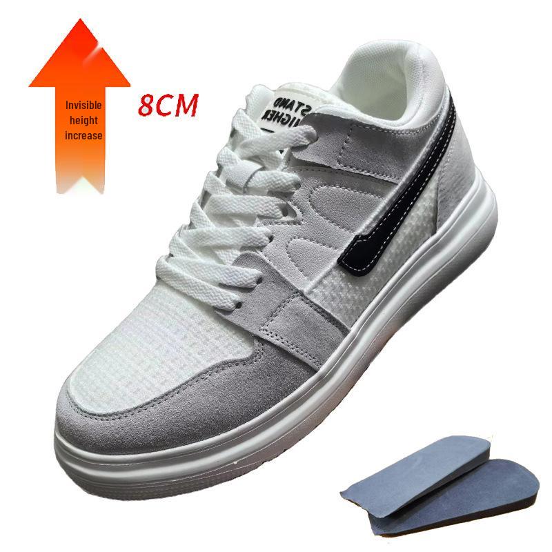 Matte Atmungsaktive Herren Rindsleder Sportliche Freizeitschuhe mit 8cm Unsichtbarer Höhenerhöhung in Weiß 38 gray