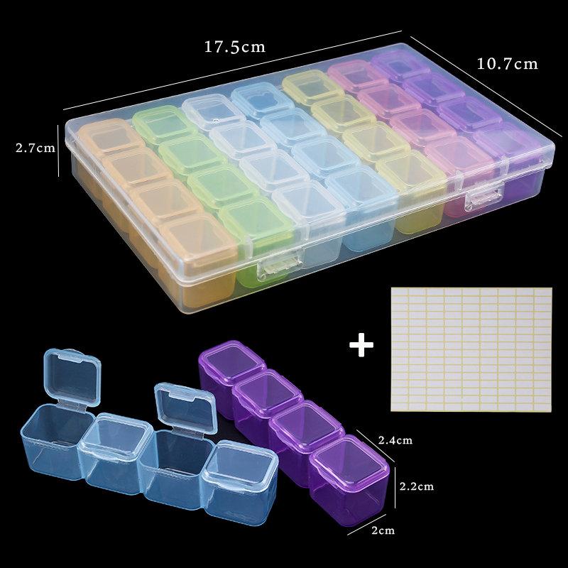 17.5x10.7x2.7CM Rectangle 28 Slots Jewelry Plastic Storage Box Rhinestone Beads Pill Earrings Storage Box Case Container