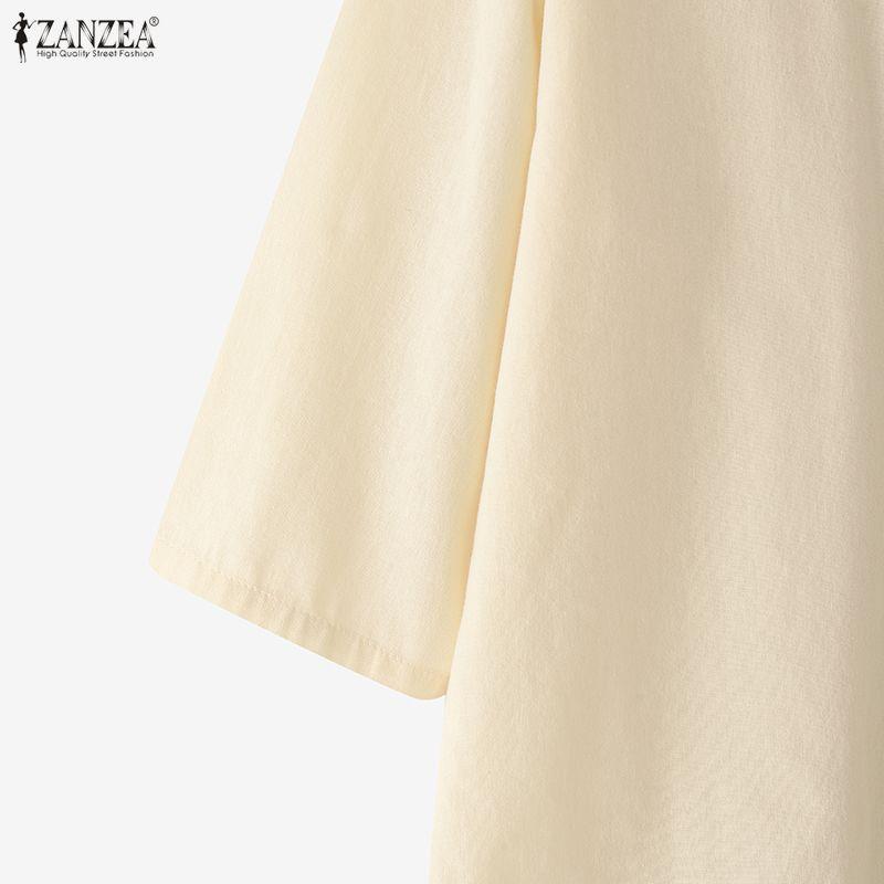 ZANZEA Women Round Neck 3/4 Sleeve Loose Casual Blouse