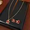 Collarbone Chain Zircon Horse Pendant Necklace Rhinestone Red Drop Earrings  Wedding