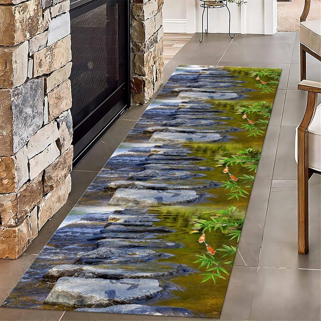 Dywanik biegowy z nadrukiem 3D wodospadu górskiego, mata z wzorem scenerii przyrodniczej, antypoślizgowy, chłonny dywan do dekoracji salonu, sypialni