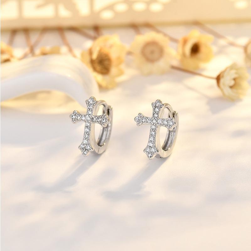 New Cross Full Diamond Earbuds Micro-set Zircon Earrings Simple and Versatile Earrings