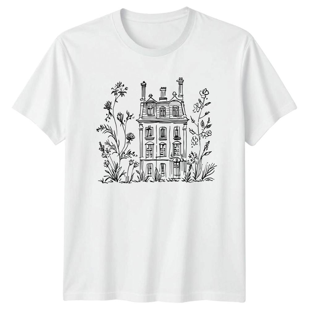 Aesthetic Parisian Townhouse And Botanical TShirt Sketch Art S