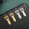 Dawapara Crescent Goddess Black Birthstone Stainless Steel Earrings Triple Moon Wicca Pentagram Gothic Drop Earrings