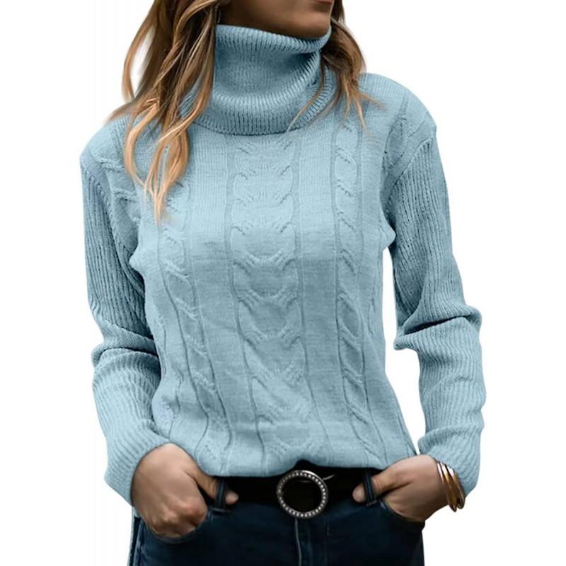 Womens High Neck Solid Color Knit Sweater Long Sleeve Winter 2026 Street Style Slim Fit Pullover