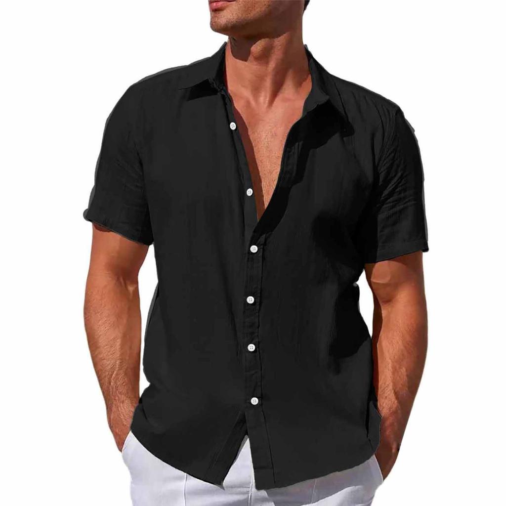 Designer Spring Summer Men's Casual Cotton Linen Solid Color Short Sleeve Shirts Loose Shirts