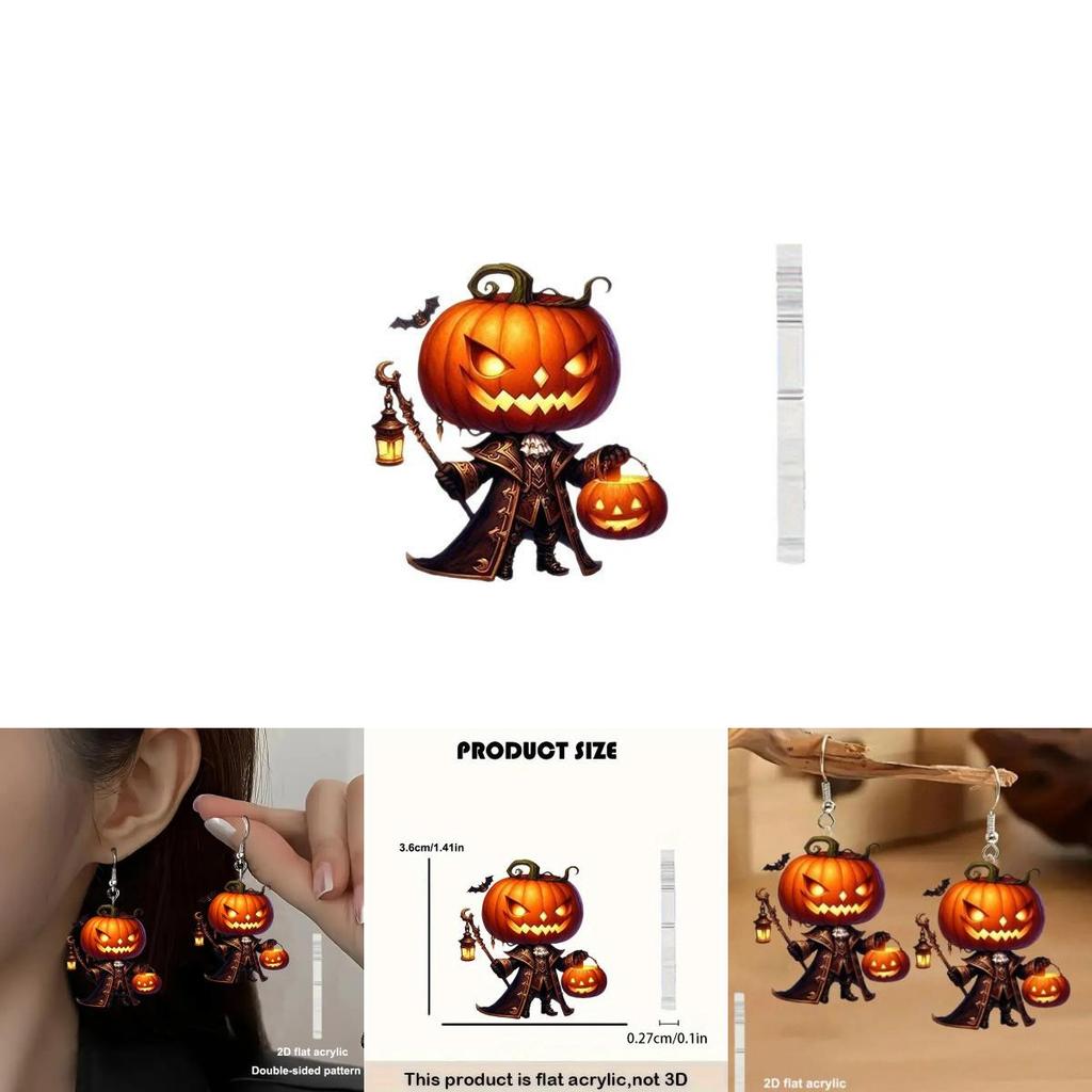 Halloween Themed Cartoon Pumpkin Pattern Women Acrylic Earrings For Casual Fashion Adults