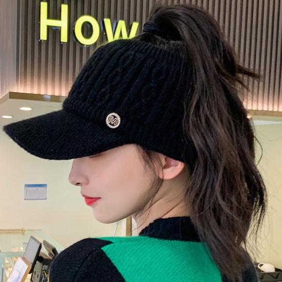 Yousheng Damen Baseballkappe Verlängerter Schirm Leerer Oberteil Einfarbig Strickmütze Verdickte Plüsch Faux-Kaninchenfell Mütze