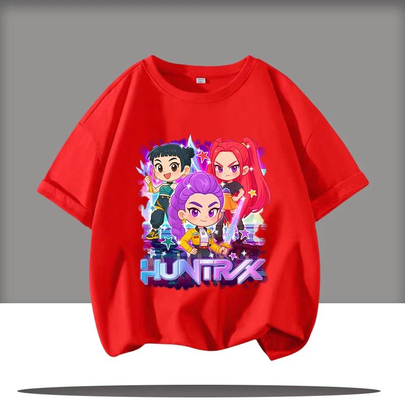 KPop Devil Hunter Cartoon Anime Peripheral Printed Children's Round Neck Fashionable Comfortable Girls' T-shirt